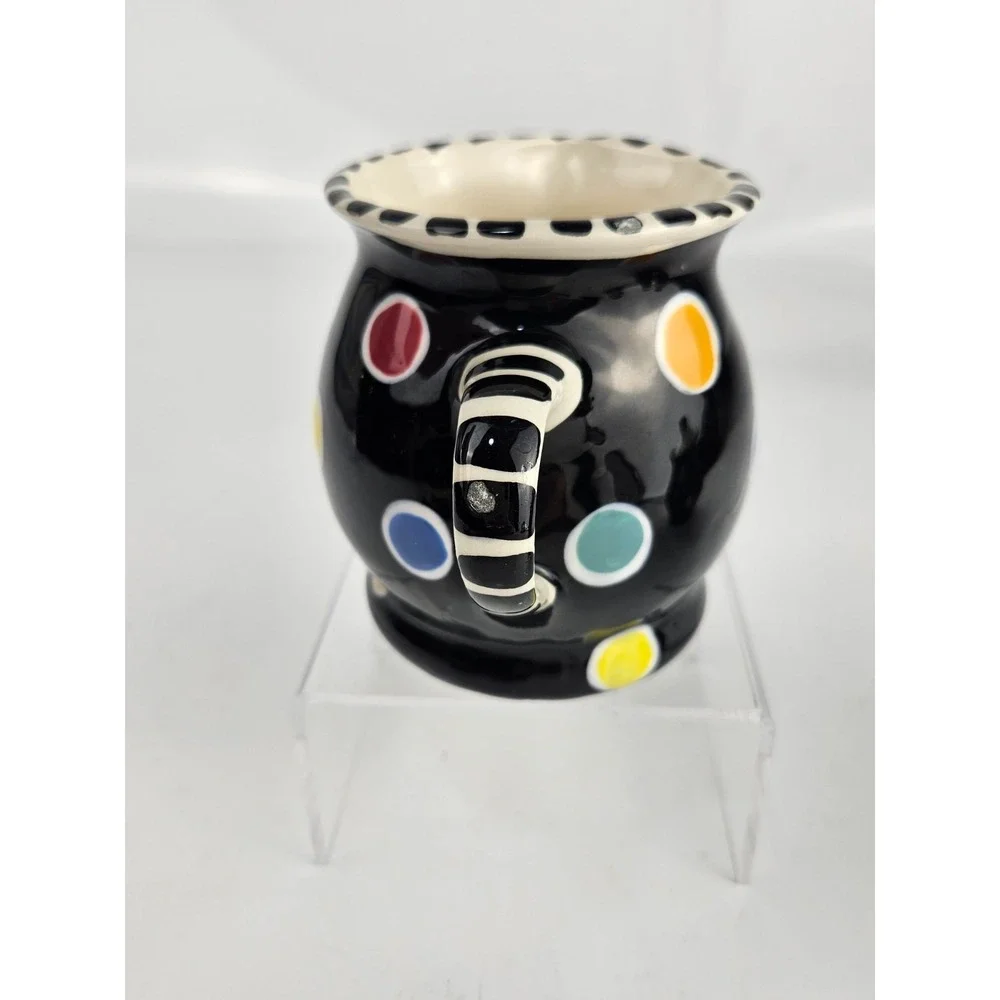 Lynn Morris Signed 3 Piece‎ Ceramic Creamer Sugar Set Polka Dot Black